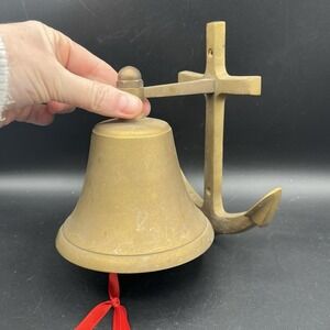 Vintage Brass Anchor with Bell 7" Anchor Wall Mount Rustic Nautical